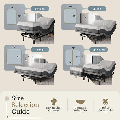 Sven & Son Queen Adjustable Bed Base Frame + 10” Luxury Cool Gel Memory Foam Mattress, Head up Foot Up, USB Ports, Zero Gravity, Interactive Dual Massage, Wireless, Classic (Queen)