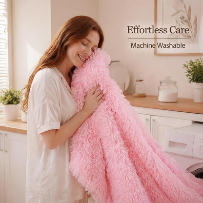 Faux Fur Comforter Set Queen 3Pcs Shaggy Plush Velvet Comforter Soft Fluffy Fuzzy Double-Sided Bedding Luxury Furry Flannel, Pink Full 1 Comforter 2 Pillowcases