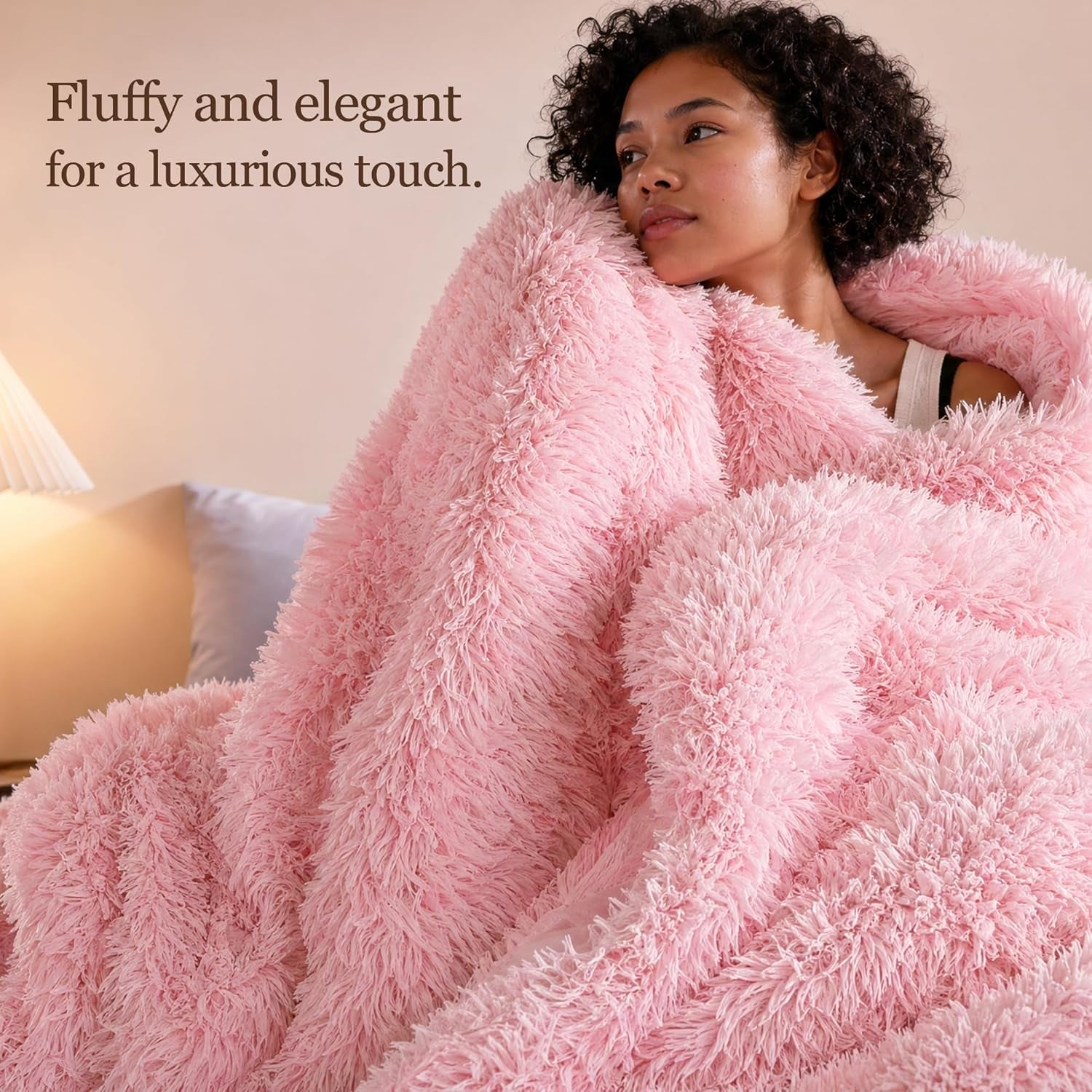 Faux Fur Comforter Set Queen 3Pcs Shaggy Plush Velvet Comforter Soft Fluffy Fuzzy Double-Sided Bedding Luxury Furry Flannel, Pink Full 1 Comforter 2 Pillowcases